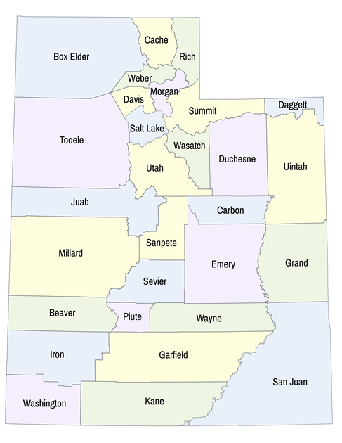Counties Of Utah Map Counties of Utah   UEN